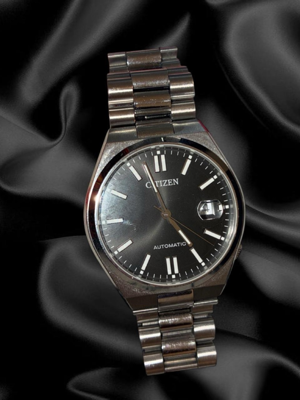 Citizen Stainless Steel Watch with Black Dial and Silver Bracelet